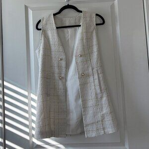 Shein Sleeveless White and Gold Plaid Double Breasted Jacket/Vest Size Small